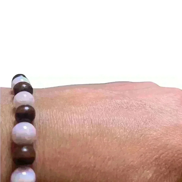 Handmade Stretch Beaded Bracelet Pink and Brown Unisex - Picture 2 of 2